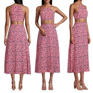 Likely Pink Cristina Leaf Print Cutout Midi Dress Nightshado Size 12